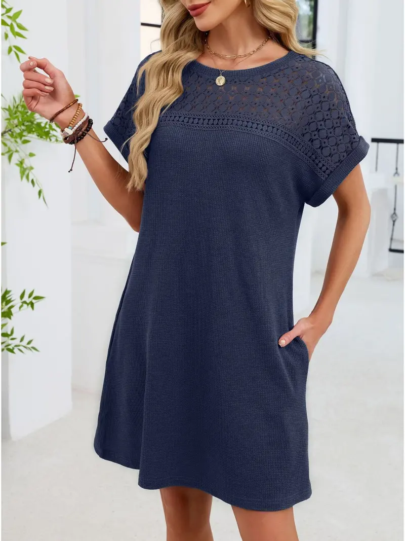 Lace Round Neck Short Sleeve T-Shirt Dress 32