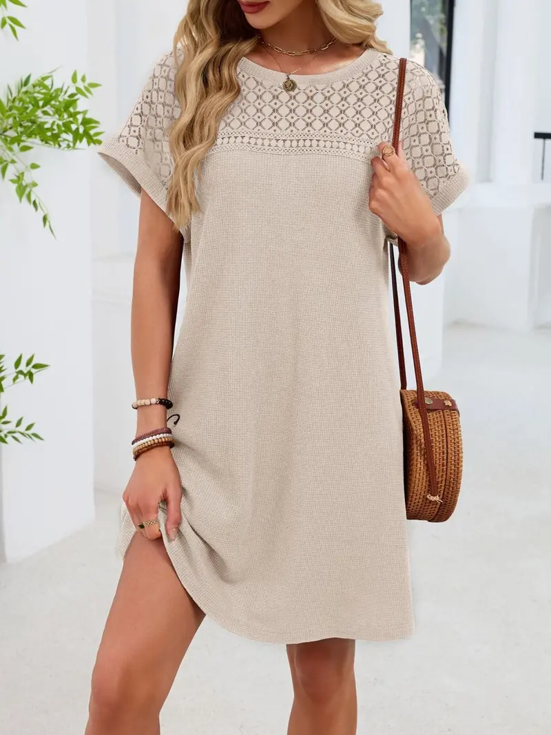 Lace Round Neck Short Sleeve T-Shirt Dress 6