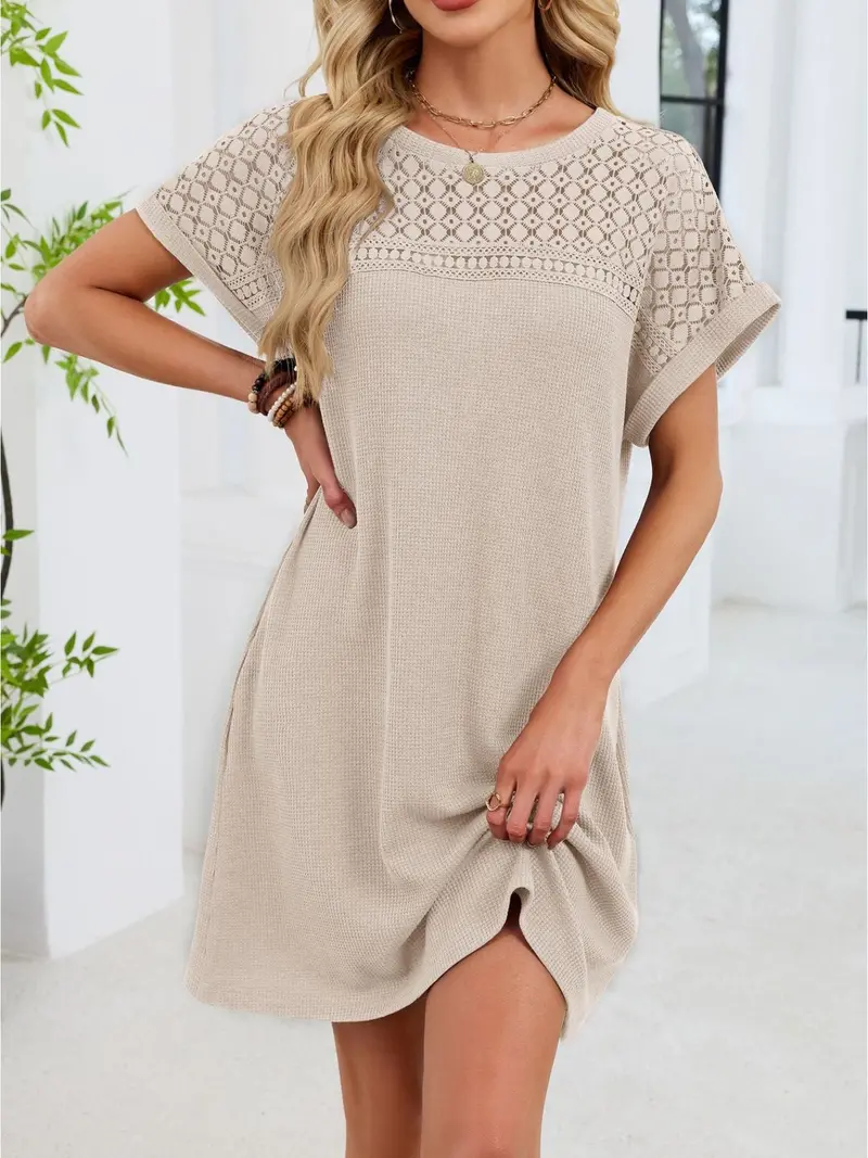 Lace Round Neck Short Sleeve T-Shirt Dress 9