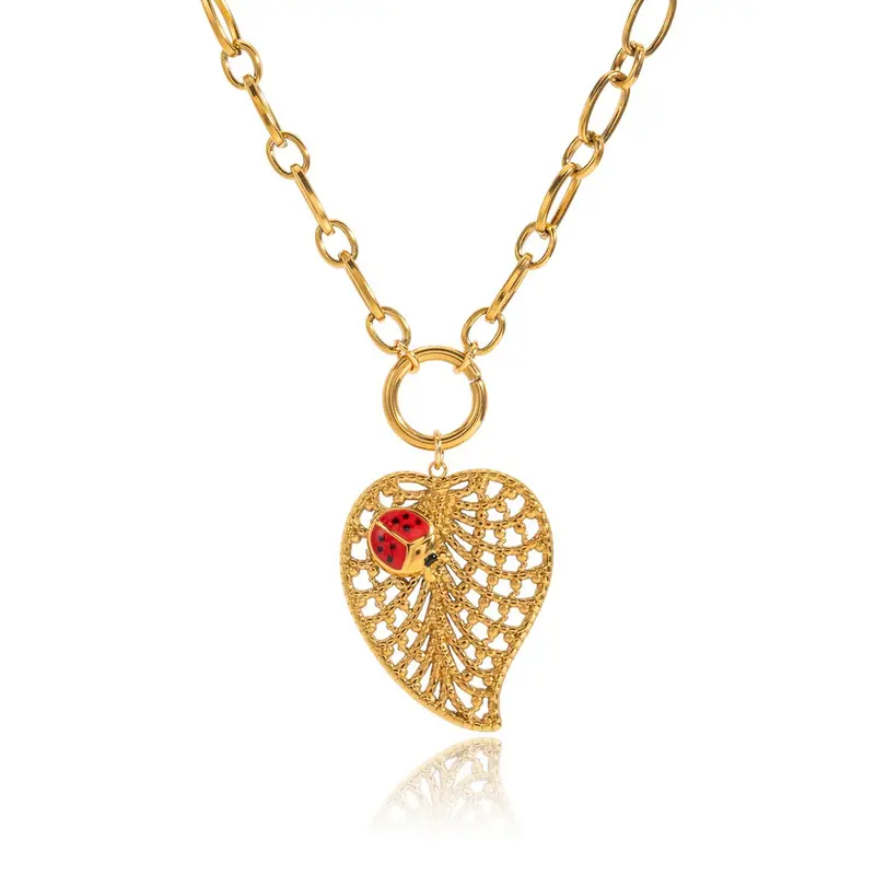 Ladybug And Leaf Chain Titanium Steel Necklace 1