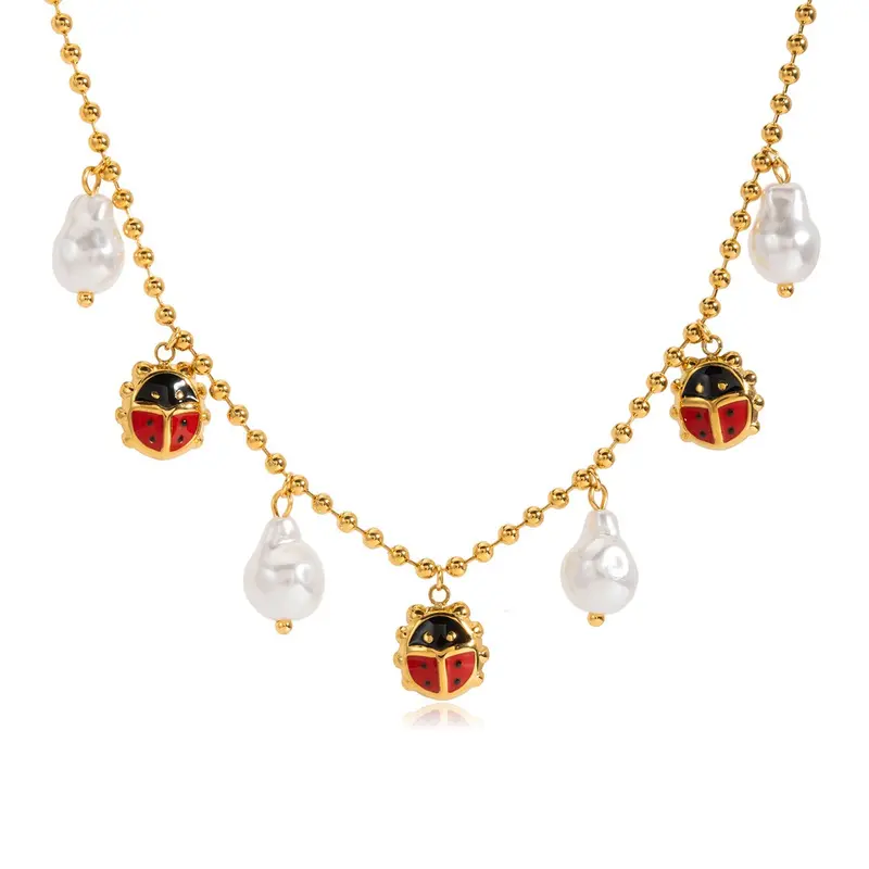 Ladybug And Leaf Chain Titanium Steel Necklace 3