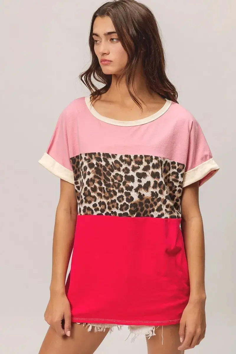Leopard Printed Jersey Color Block Roll Up 4