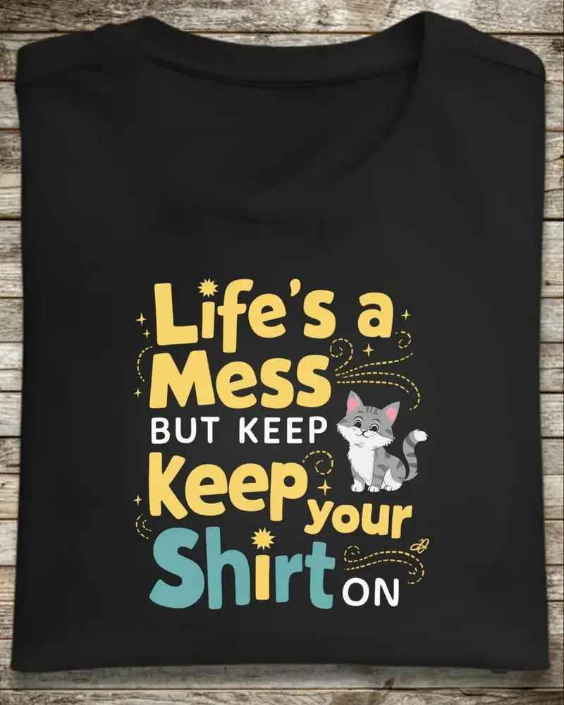 Life Mess Keep Your Shirts On Idiom Cotton T-Shirts 1