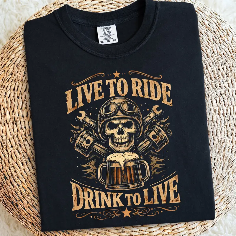 Live To Ride Drink To Live  Cotton Tee 1