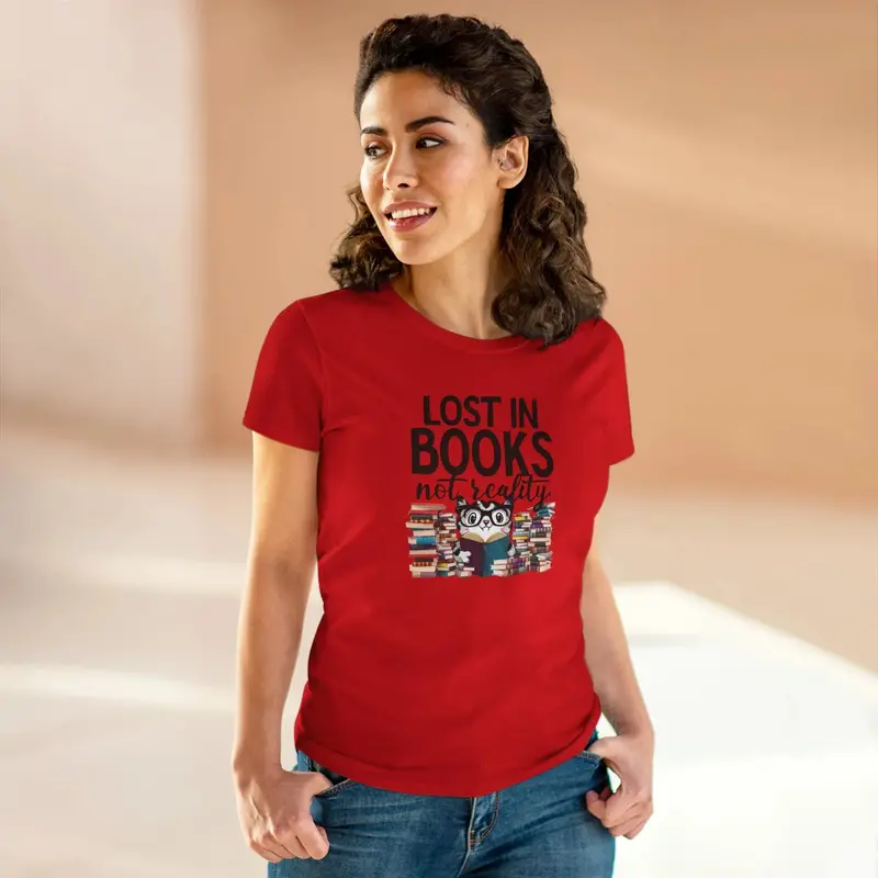 Lost In Book Not Reality Book Lovers Cotton Womens Tee 17
