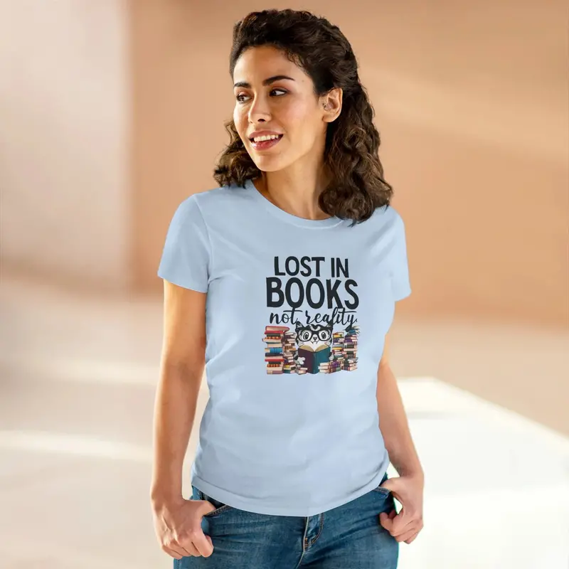 Lost In Book Not Reality Book Lovers Cotton Womens Tee 25
