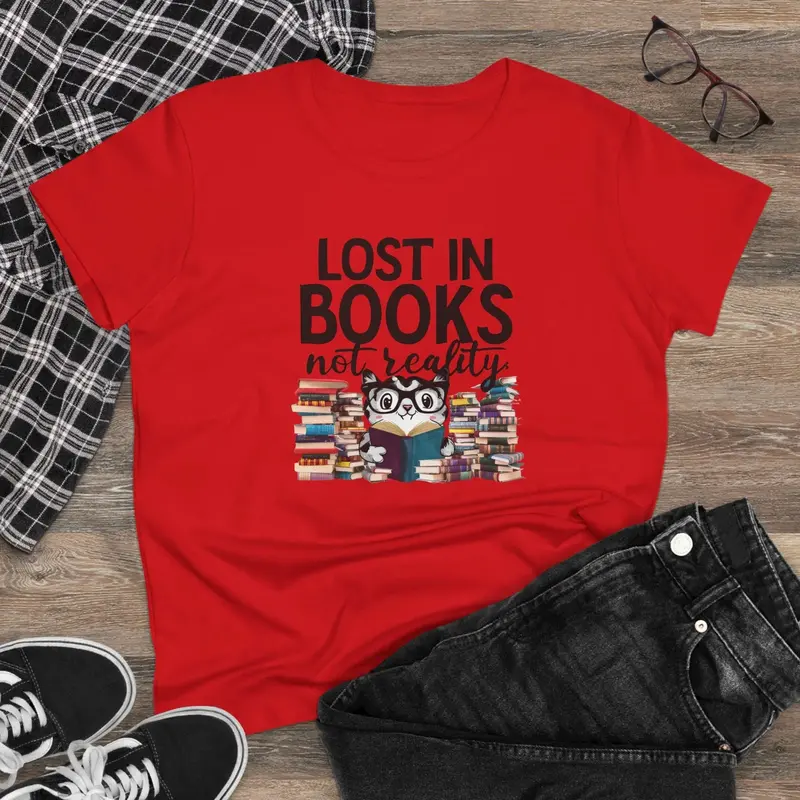 Lost In Book Not Reality Book Lovers Cotton Womens Tee 4