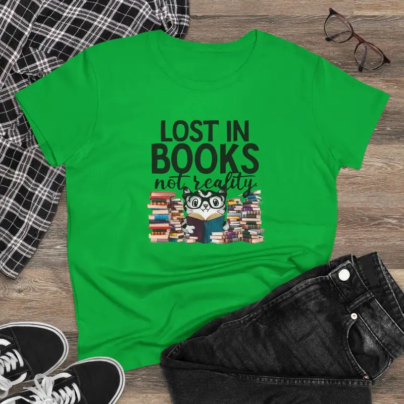 Lost In Book Not Reality Book Lovers Cotton Womens Tee 5