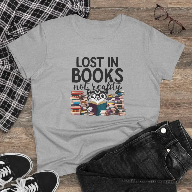 Lost In Book Not Reality Book Lovers Cotton Womens Tee 5