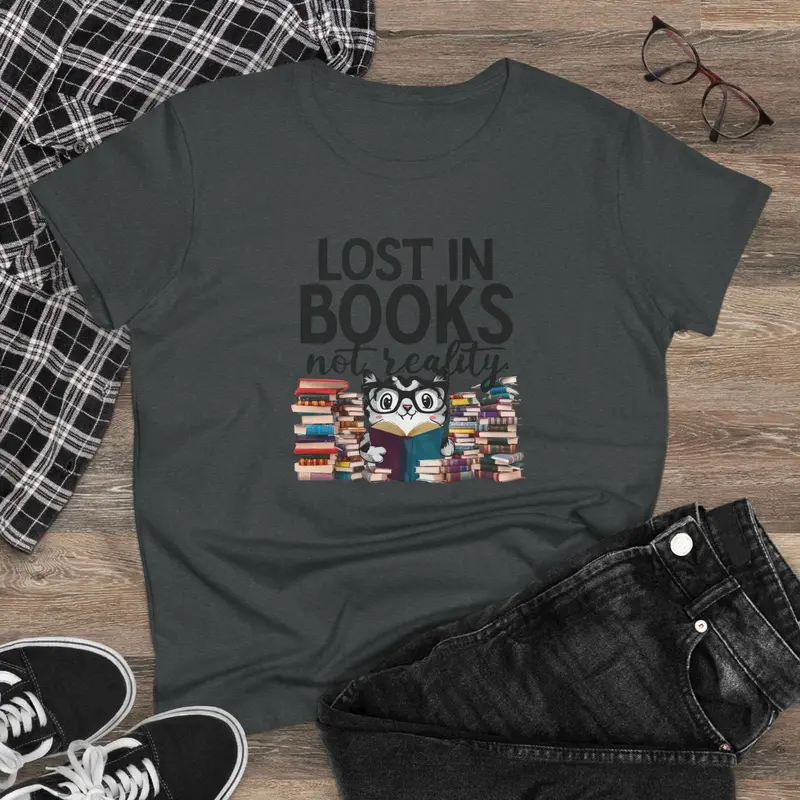 Lost In Book Not Reality Book Lovers Cotton Womens Tee 7