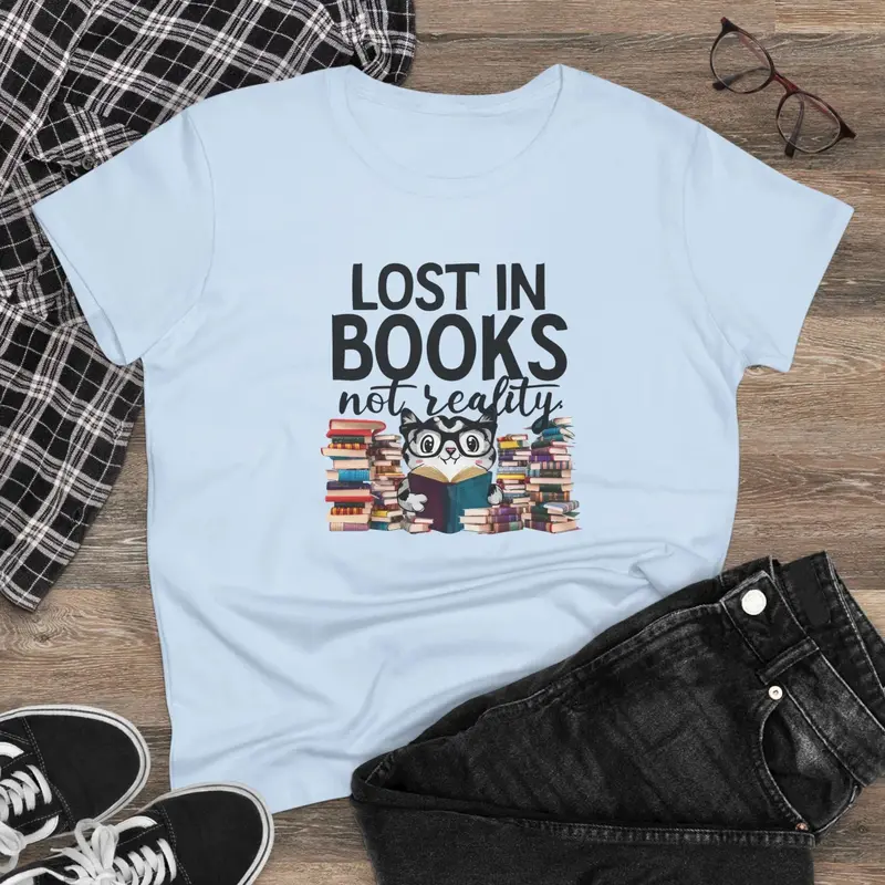 Lost In Book Not Reality Book Lovers Cotton Womens Tee 8
