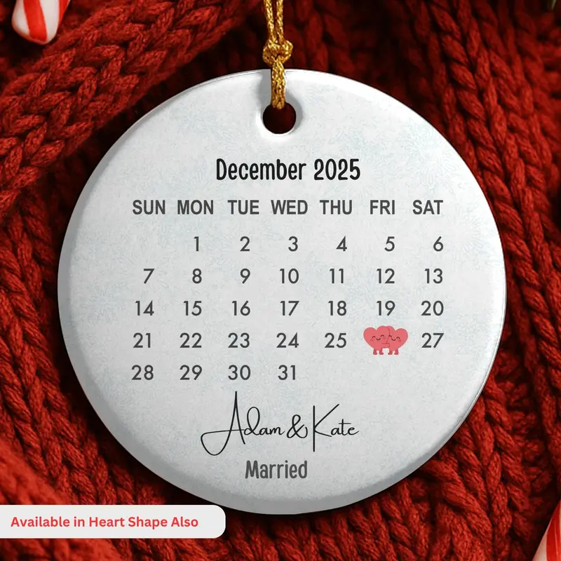 Married Ornament, Wedding Gift, Wedding Date Ornament, Heart Calendar, Anniversary Gift, Our First Christmas, Newlywed Gift, Wedding Gift 1