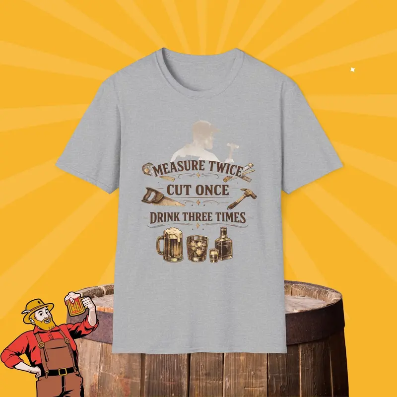 Measures Twice Cut Once Drink Three Times Cotton Tshirt 4