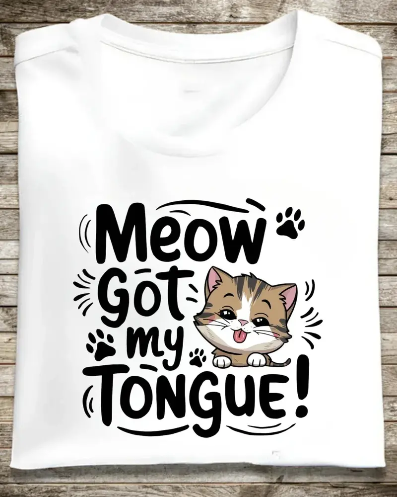 Meow Got My Tongue Idiom Cotton T-Shirt 1