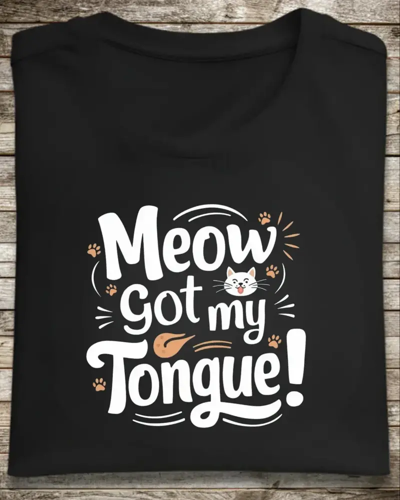 Meow Got My Tongue Idiom Cotton T-Shirts 1