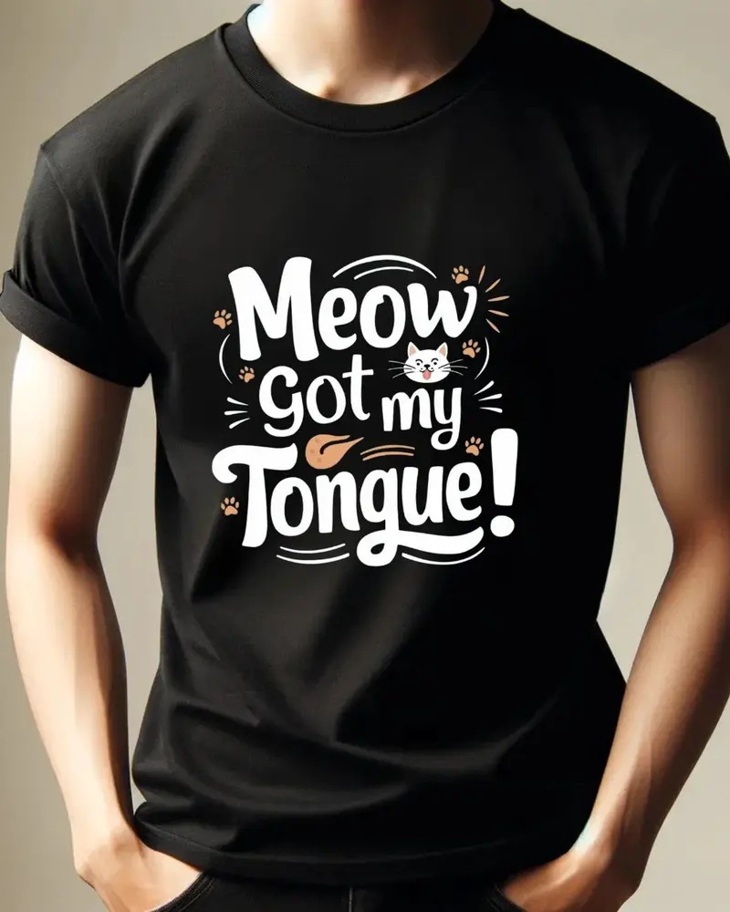 Meow Got My Tongue Idiom Cotton T-Shirts 4