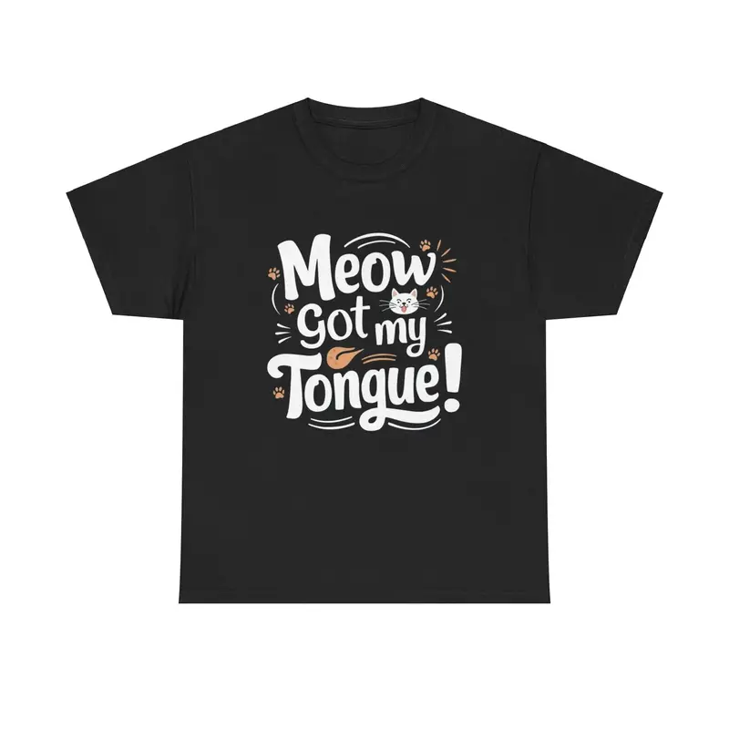 Meow Got My Tongue Idiom Cotton T-Shirts 5