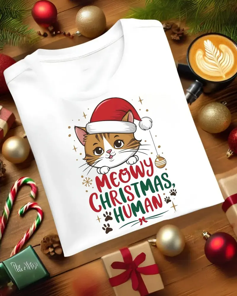 Meowy Christmas Cotton Tshirts 1