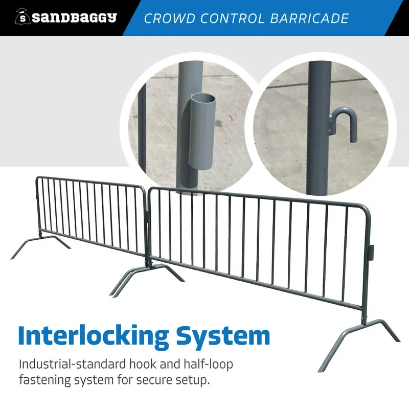 Metal 8.5 Ft Crowd Control Barricades - Interlocking Barriers 6