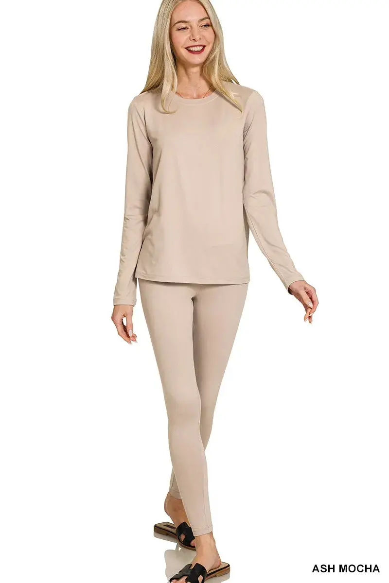 Microfiber Round Neck Top And Leggings Set 1