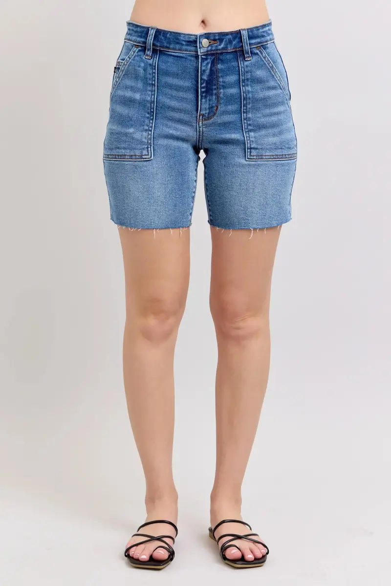 Mid Rise Bermudas Denim Shorts W/ Back Flap Pockets Plus Size 1