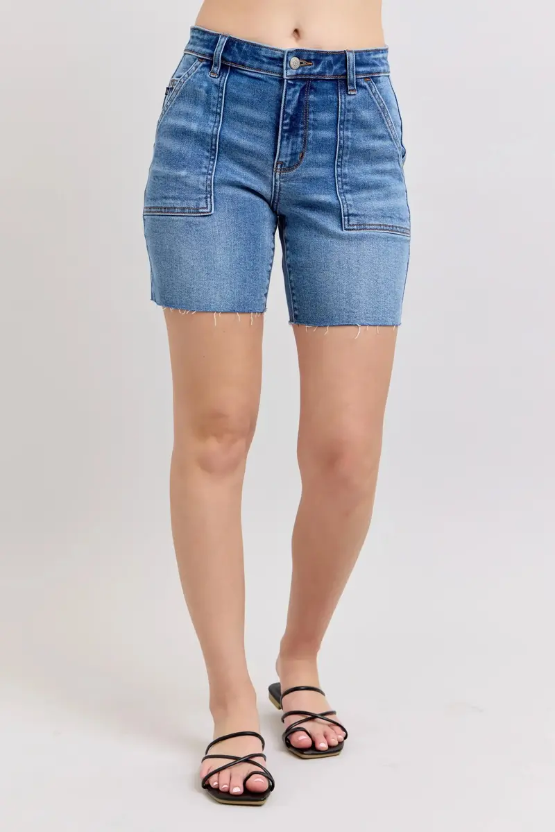 Mid Rise Bermudas Denim Shorts W/ Back Flap Pockets Plus Size 2