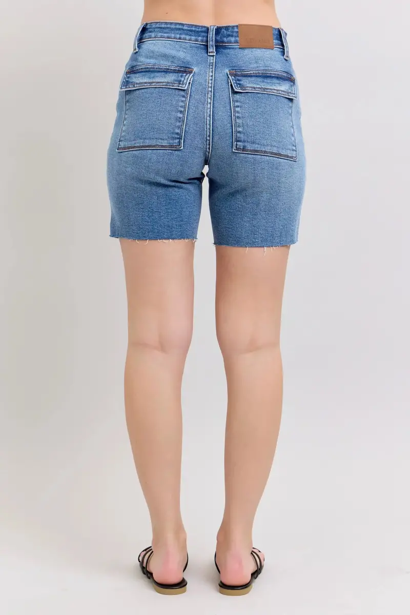 Mid Rise Bermudas Denim Shorts W/ Back Flap Pockets Plus Size 6