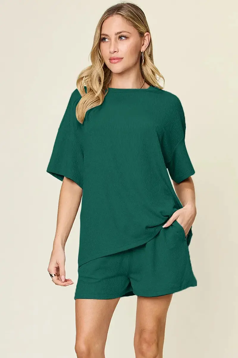 Minimalist Solid Round-Neck Two-Piece Set