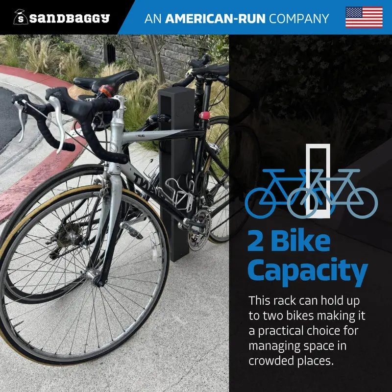 Modern Black Aluminum Bike Rack | Commercial, Dual Capacity, Surface Mount (5”X4”X34”) 5