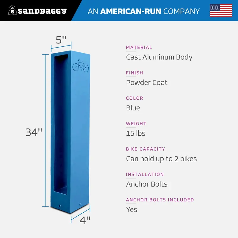 Modern Blue Aluminum Bike Rack | Commercial, Dual Capacity, Surface Mount (5”X4”X34”) 2