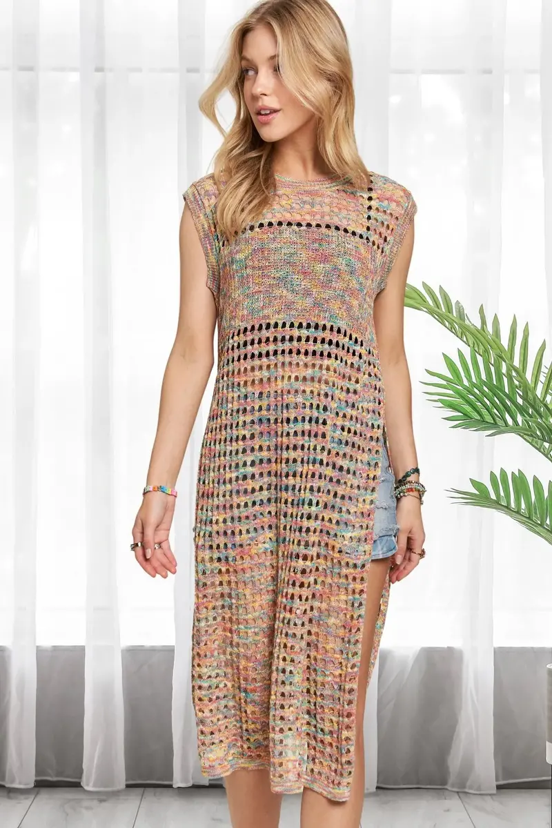 Multi Color Crochet Tunic Top 2