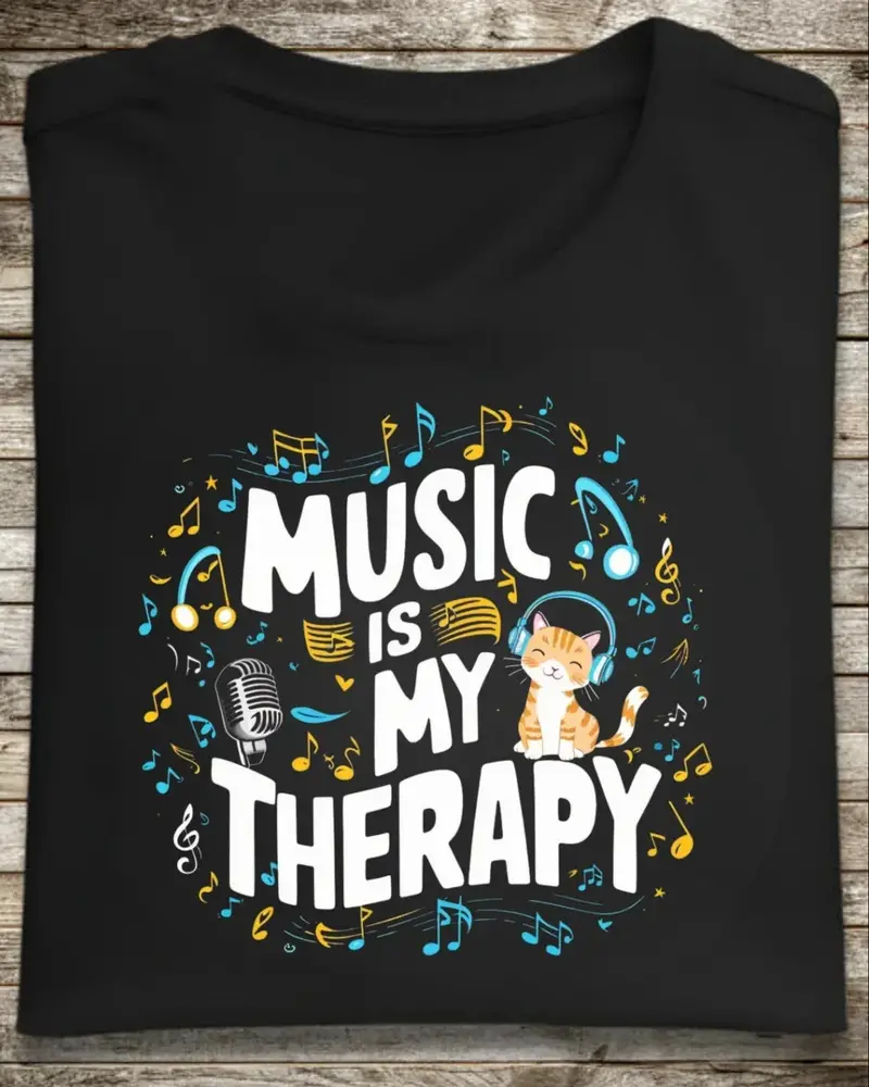 Music Is My Therapy Cotton Cat T-Shirt 1