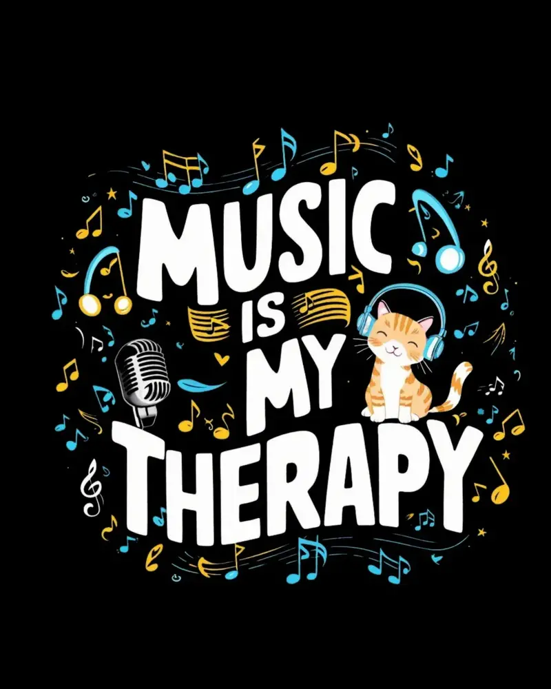 Music Is My Therapy Cotton Cat T-Shirt 2