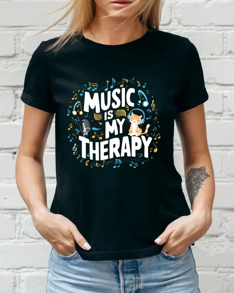 Music Is My Therapy Cotton Cat T-Shirt 3