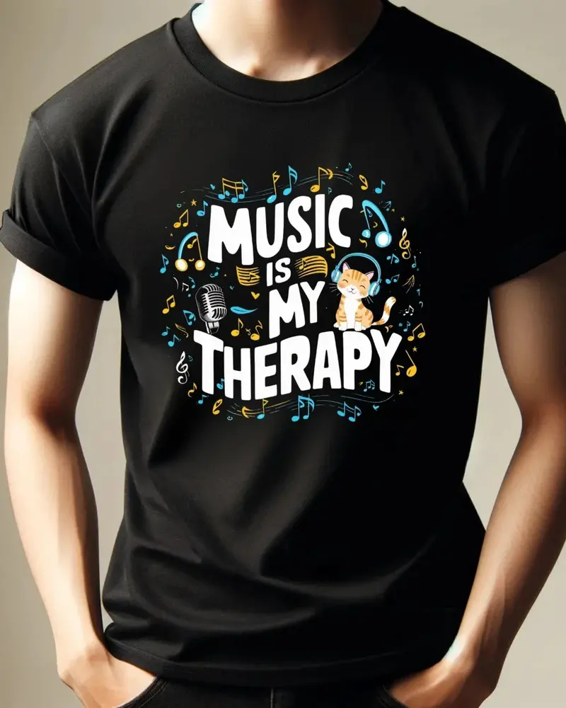 Music Is My Therapy Cotton Cat T-Shirt 4