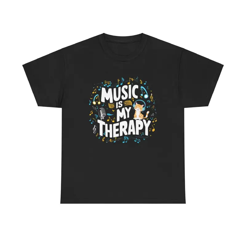 Music Is My Therapy Cotton Cat T-Shirt 5