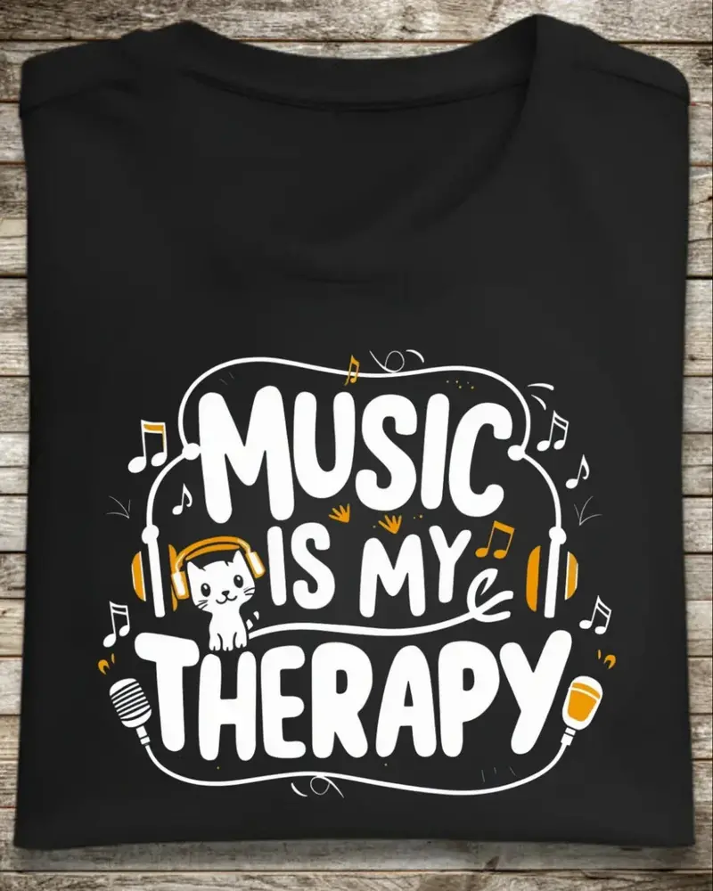 Music Is My Therapy Cotton T-Shirt 1