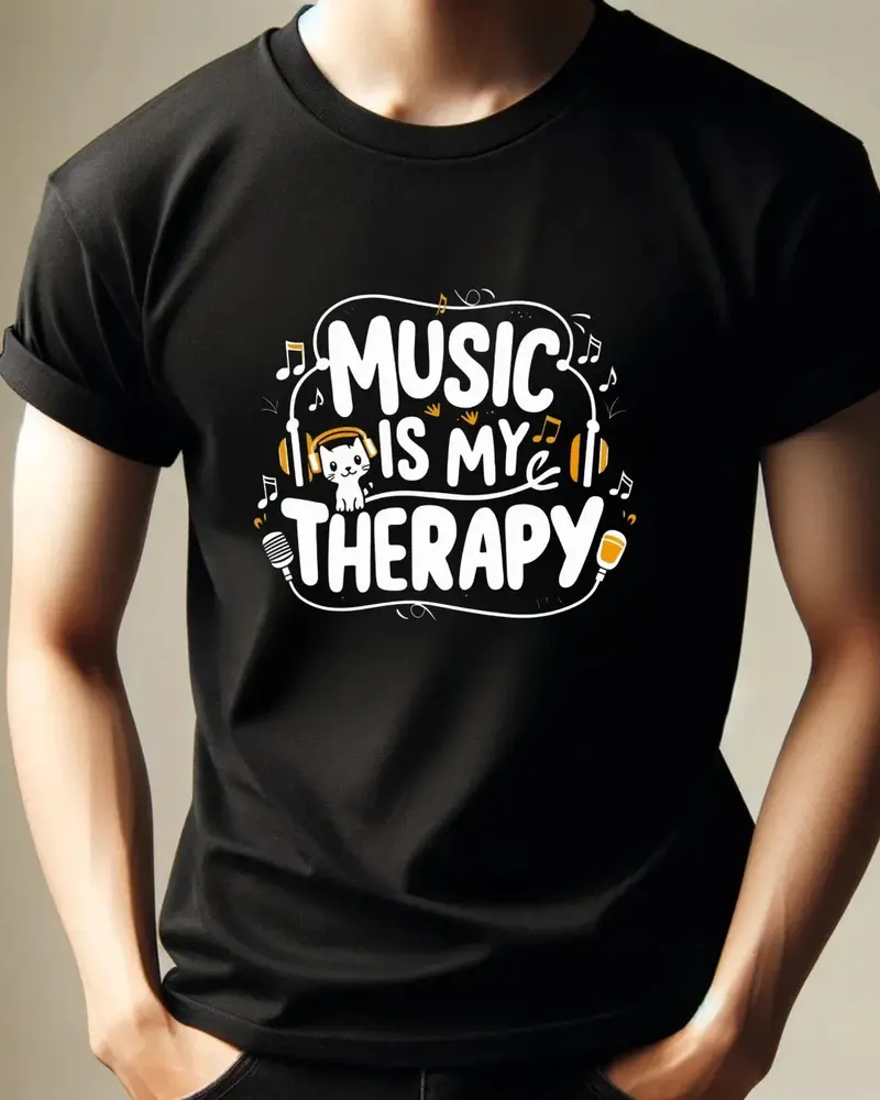 Music Is My Therapy Cotton T-Shirt 3