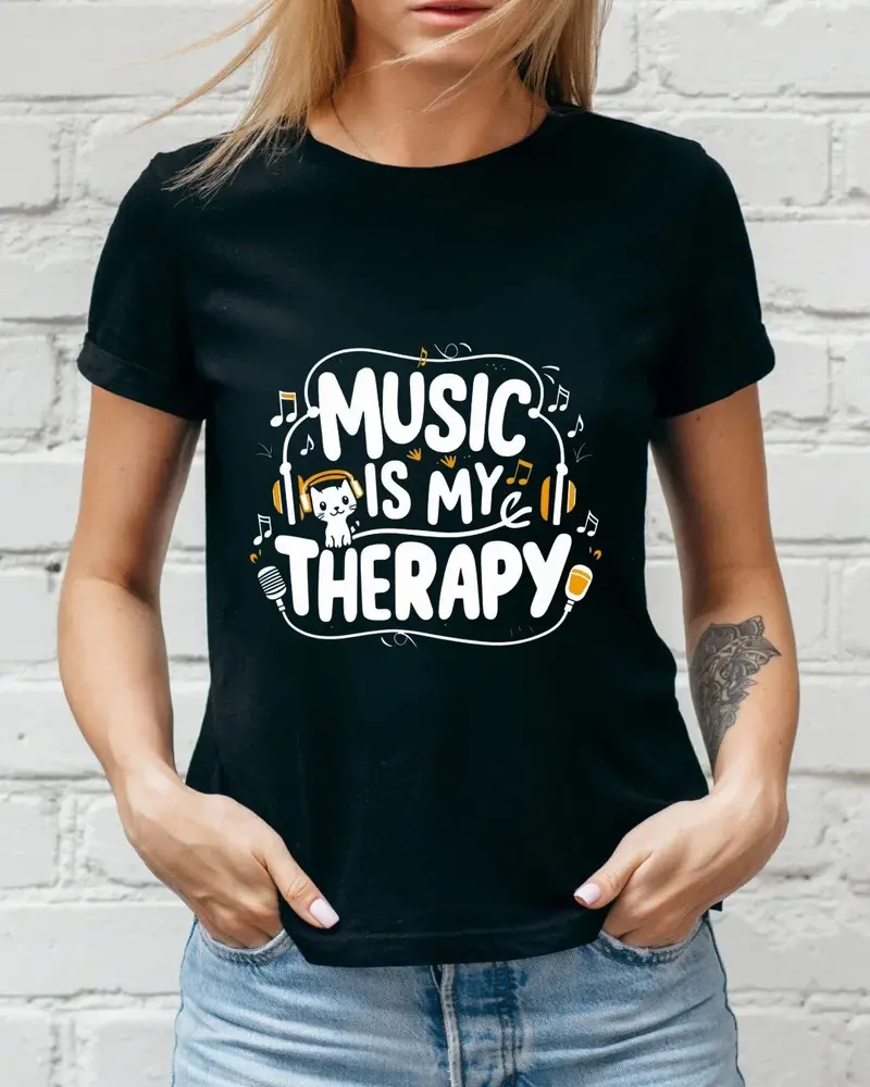 Music Is My Therapy Cotton T-Shirt 4