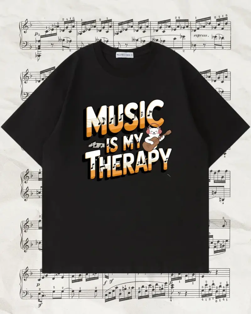Music Is My Therapy Music Idiom Unisex Oversized Boxy Tee 1