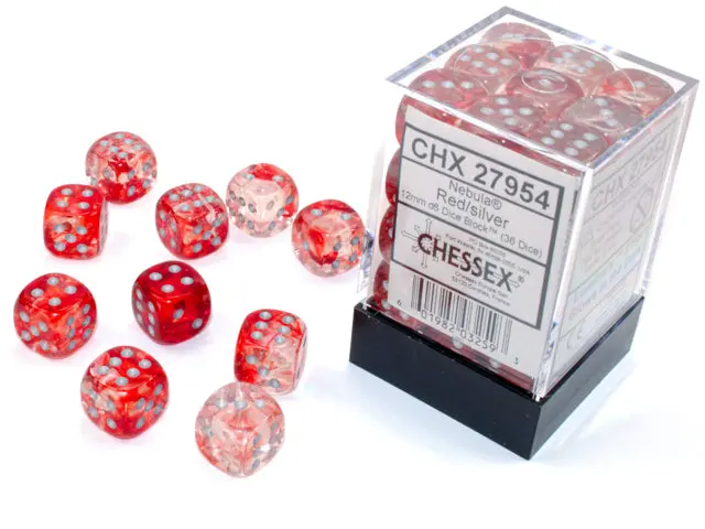 Nebula® 12Mm D6 Red/Silver Luminary™ Dice Block™ (36 Dice) 1