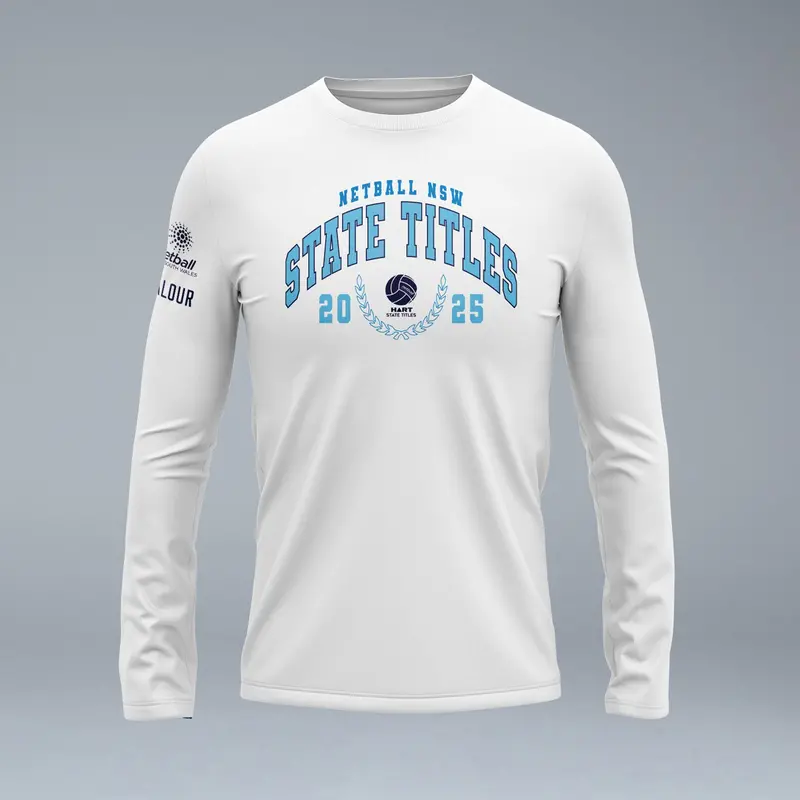 Netball Nsw 2025 State Titles Long Sleeve Tech Tee - White 1