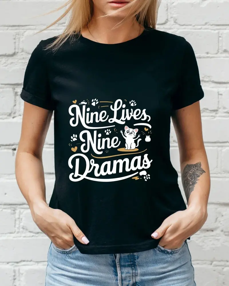 Nine Lives Nine Drama Idiom Cotton T-Shirt 3