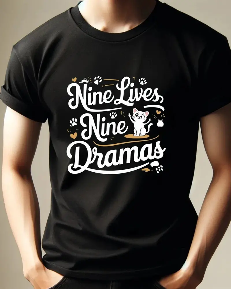 Nine Lives Nine Drama Idiom Cotton T-Shirt 4