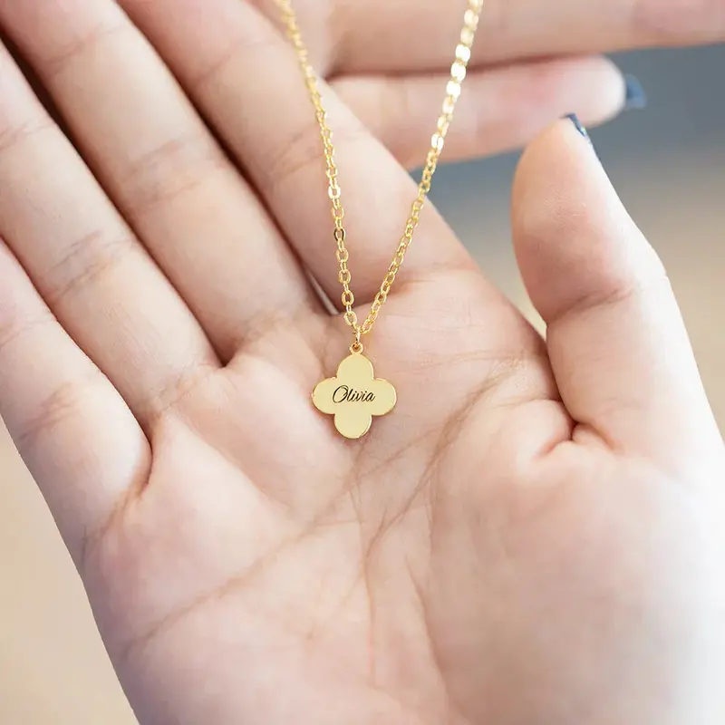 Noble And Exquisite Four-Leaf Clover Customizable Name Design Versatile Necklace 7