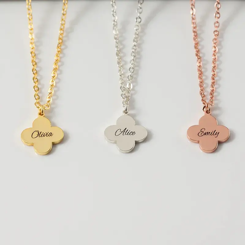 Noble And Exquisite Four-Leaf Clover Customizable Name Design Versatile Necklace 8