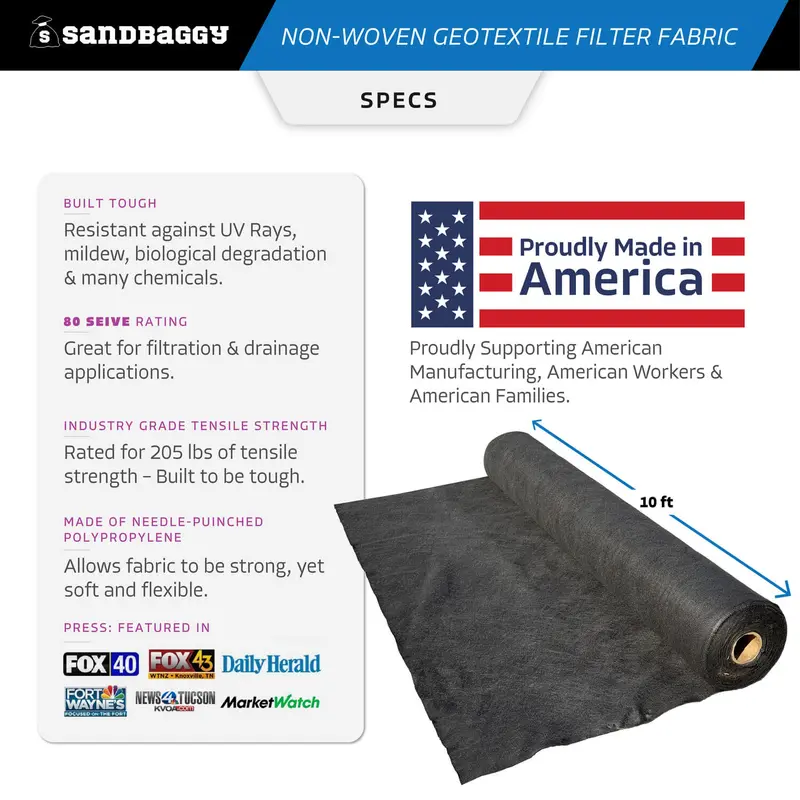 Non-Woven Geotextile Filter Fabric (8 Oz) For Drainage & Gravel / Rock Underlayment - Toughest On The Market - Made In Usa 24