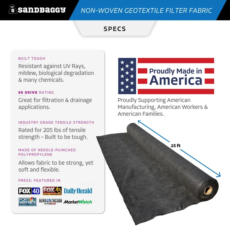 Non-Woven Geotextile Filter Fabric (8 Oz) For Drainage & Gravel / Rock Underlayment - Toughest On The Market - Made In Usa 25