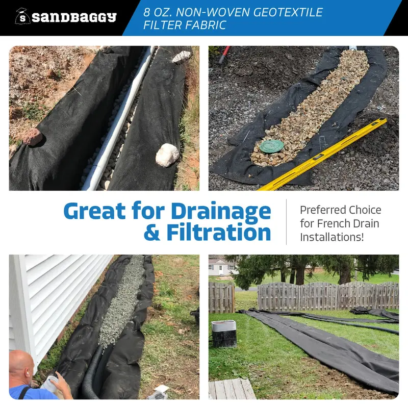 Non-Woven Geotextile Filter Fabric (8 Oz) For Drainage & Gravel / Rock Underlayment - Toughest On The Market - Made In Usa 8
