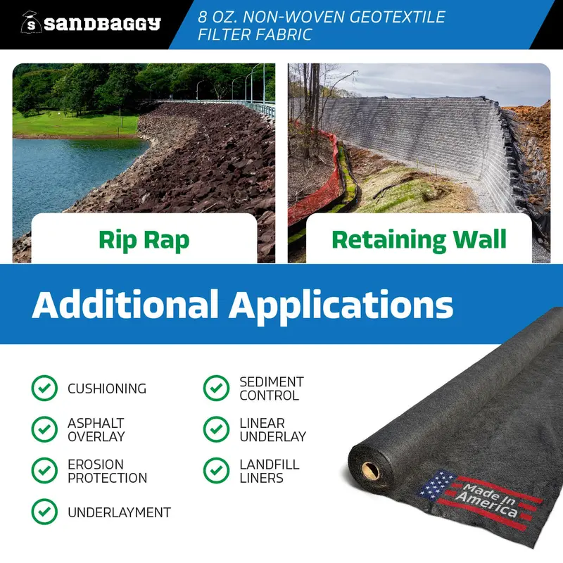Non-Woven Geotextile Filter Fabric (8 Oz) For Drainage & Gravel / Rock Underlayment - Toughest On The Market - Made In Usa 9